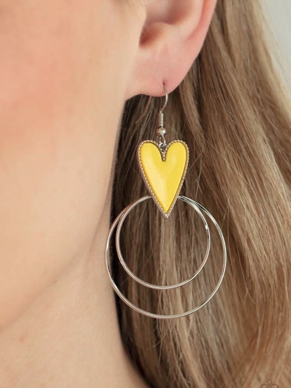 Paparazzi Jewelry Accessories -Happily Ever Hearts - Yellow Earrings - Vintage
